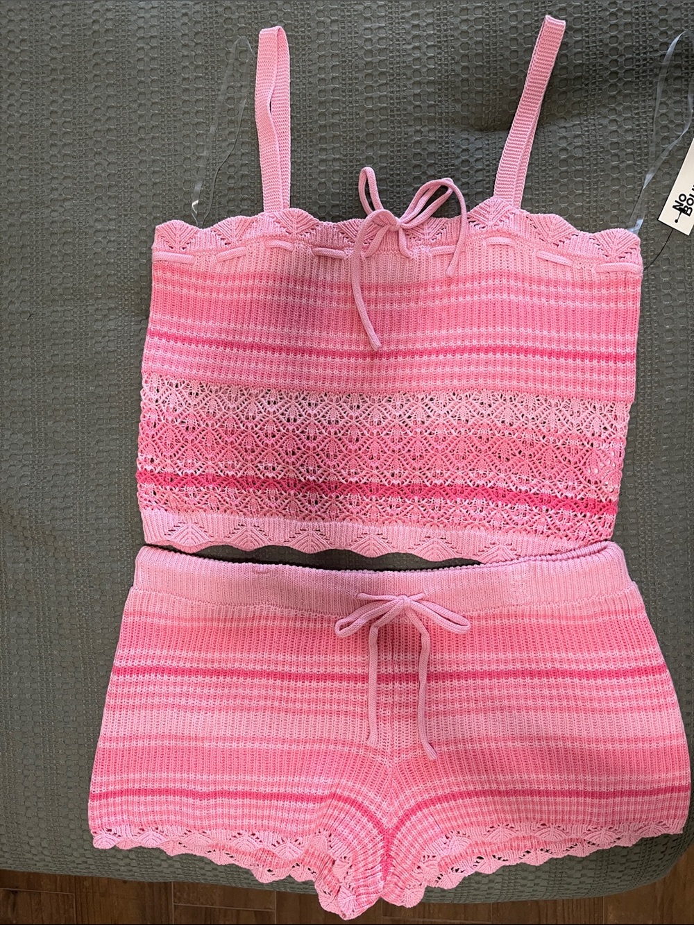 No Boundaries Pink Crochet Knit Cami & Shorts Set - Picture 4 of 10